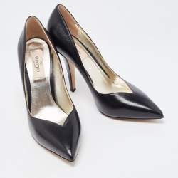 Pre Owned Valentino Black Leather Pointed Toe Pumps Size 37.5