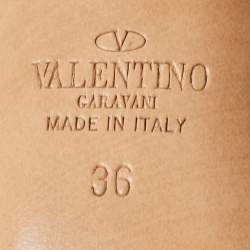 Pre Owned Valentino Silver Leather Rockstud Ankle Strap Sandals Size 36