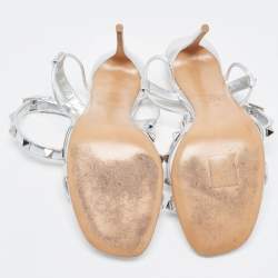 Pre Owned Valentino Silver Leather Rockstud Ankle Strap Sandals Size 36