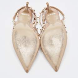 Pre Owned Valentino Beige Leather Rockstud Ankle Strap Pumps Size 39.5