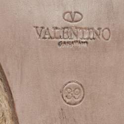 Pre Owned Valentino Beige Lace and Knit Fabric Espadrille Wedge Ankle Tie Pumps Size 39