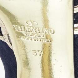 Pre Owned Valentino Navy Blue /Gold Suede and Leather Embellished  Pumps Size 37