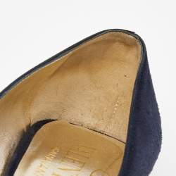 Pre Owned Valentino Navy Blue /Gold Suede and Leather Embellished  Pumps Size 37