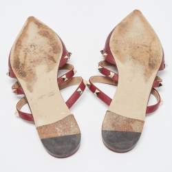 Pre Owned Valentino Burgundy Leather Rockstud  Flat Mules Size 38
