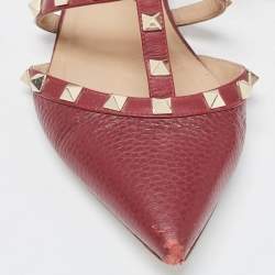 Pre Owned Valentino Burgundy Leather Rockstud  Flat Mules Size 38