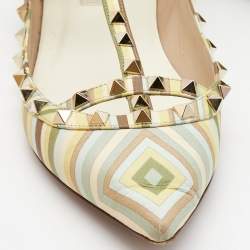 Pre Owned Valentino Multicolor Leather Rockstud Strappy Ballet Flats Size 42