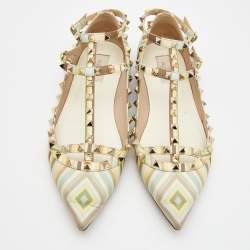 Pre Owned Valentino Multicolor Leather Rockstud Strappy Ballet Flats Size 42