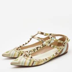 Pre Owned Valentino Multicolor Leather Rockstud Strappy Ballet Flats Size 42