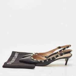 Pre Owned Valentino Black Leather Rockstud Pointed Toe Slingback Pumps Size 38