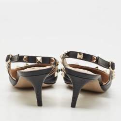 Pre Owned Valentino Black Leather Rockstud Pointed Toe Slingback Pumps Size 38