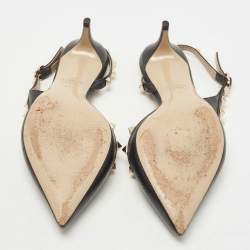 Pre Owned Valentino Black Leather Rockstud Pointed Toe Slingback Pumps Size 38