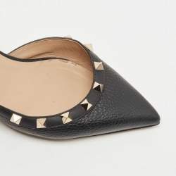 Pre Owned Valentino Black Leather Rockstud Pointed Toe Slingback Pumps Size 38
