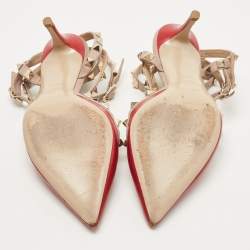 Pre Owned Valentino Red/Pink Leather Rockstud Ankle Strap Pumps Size 35.5