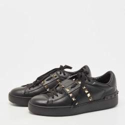 Pre Owned Valentino Black Leather Rockstud Low Top Sneakers Size 38
