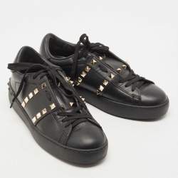Pre Owned Valentino Black Leather Rockstud Low Top Sneakers Size 38
