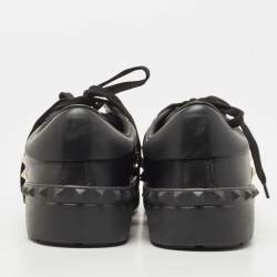 Pre Owned Valentino Black Leather Rockstud Low Top Sneakers Size 38