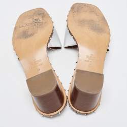 Pre Owned Valentino Silver Leather Soul Rockstud Slide Sandals Size 40