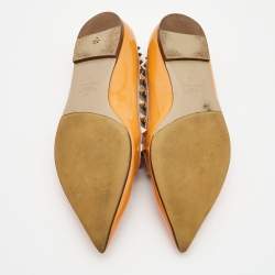 Pre Owned Valentino Orange Patent Leather Rockstud Ballet Flats Size 40