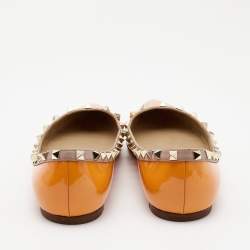 Pre Owned Valentino Orange Patent Leather Rockstud Ballet Flats Size 40