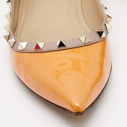 Pre Owned Valentino Orange Patent Leather Rockstud Ballet Flats Size 40
