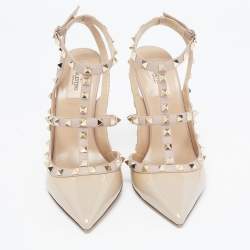 Valentino Beige Patent and Leather Rockstud Ankle Strap Pumps Size 41