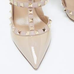 Valentino Beige Patent and Leather Rockstud Ankle Strap Pumps Size 41