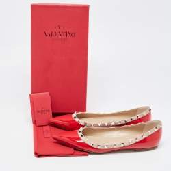Pre Owned Valentino Red Patent Leather Rockstud Pointed Toe Ballet Flats Size 40