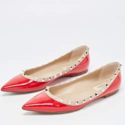 Pre Owned Valentino Red Patent Leather Rockstud Pointed Toe Ballet Flats Size 40