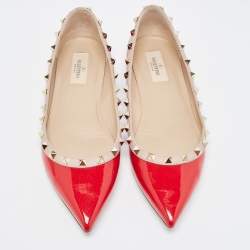 Pre Owned Valentino Red Patent Leather Rockstud Pointed Toe Ballet Flats Size 40