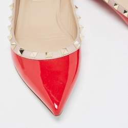 Pre Owned Valentino Red Patent Leather Rockstud Pointed Toe Ballet Flats Size 40