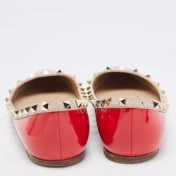 Pre Owned Valentino Red Patent Leather Rockstud Pointed Toe Ballet Flats Size 40