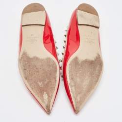 Pre Owned Valentino Red Patent Leather Rockstud Pointed Toe Ballet Flats Size 40