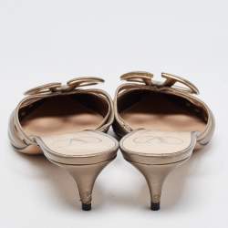 مملوكة مسبقًا Valentino Metallic Leather V LOGO Mules Size 36.5