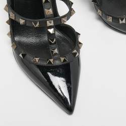 Pre Owned Valentino Black Patent and Leather Rockstud Ankle Strap Pumps Size 38
