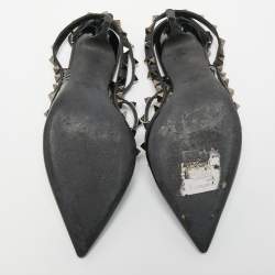 Pre Owned Valentino Black Patent and Leather Rockstud Ankle Strap Pumps Size 38