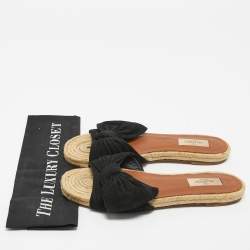 Pre Owned Valentino Black Suede Bow Slide Flats Size 39.5