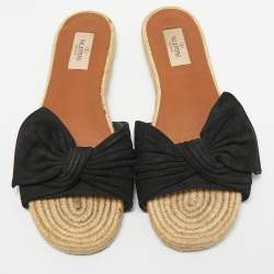 Pre Owned Valentino Black Suede Bow Slide Flats Size 39.5