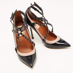 Pre Owned Valentino Black/Dusty Pink Patent and Leather Love Latch Pumps Size 38