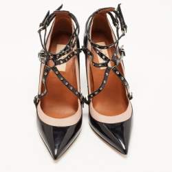 Pre Owned Valentino Black/Dusty Pink Patent and Leather Love Latch Pumps Size 38