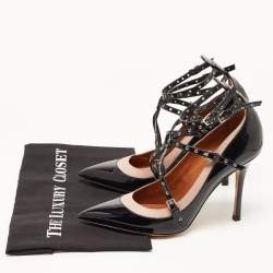 Pre Owned Valentino Black/Dusty Pink Patent and Leather Love Latch Pumps Size 38