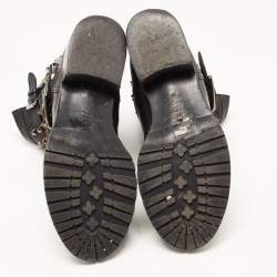 Pre Owned Valentino Black Leather Rockstud Ankle Boots Size 37