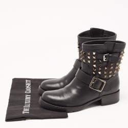 Pre Owned Valentino Black Leather Rockstud Ankle Boots Size 37