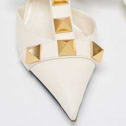 Pre Owned Valentino Cream Leather Roman Stud Ankle Strap Flats Sandals Size 38