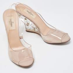 Pre Owned Valentino Transperent PVC  Peep Toe Wedge Sandals Size 38
