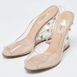 Pre Owned Valentino Transperent PVC  Peep Toe Wedge Sandals Size 38
