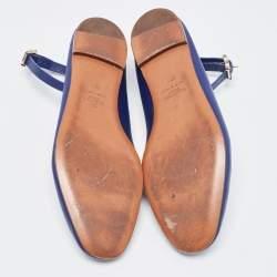Pre Owned Valentino Blue Leather Tan-Go Ballet Flats Size 37.5
