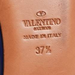 Pre Owned Valentino Blue Leather Tan-Go Ballet Flats Size 37.5