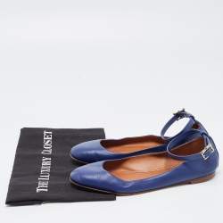 Pre Owned Valentino Blue Leather Tan-Go Ballet Flats Size 37.5