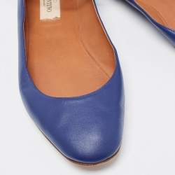 Pre Owned Valentino Blue Leather Tan-Go Ballet Flats Size 37.5