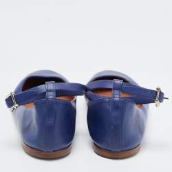 Pre Owned Valentino Blue Leather Tan-Go Ballet Flats Size 37.5